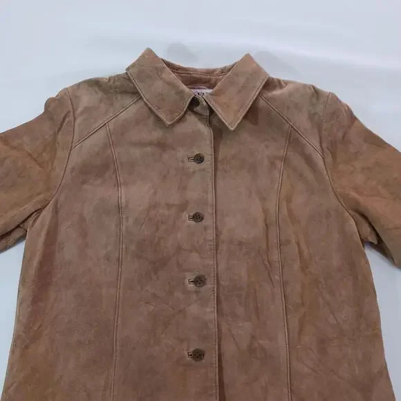 Alfani Petite Women's Brown Full Button Leather Jacket Pockets Size P - Picture 11 of 16